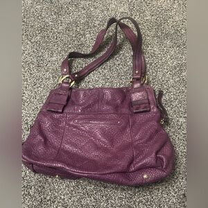 B. Makowsky Purple Leather Handbag with Cheetah Print Lining Shoulder Bag Purse
